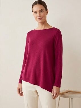 PureJill J Jill Women's Long Sleeve Luxe Tencel Maroon Burgundy Blouse